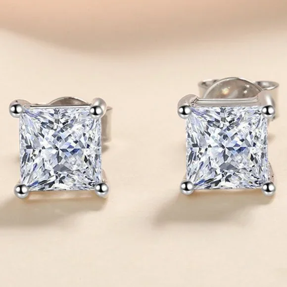Certified 4ct. t.w. Diamond Moissanite Princess Cut Stud Earrings NEW - Picture 7 of 13